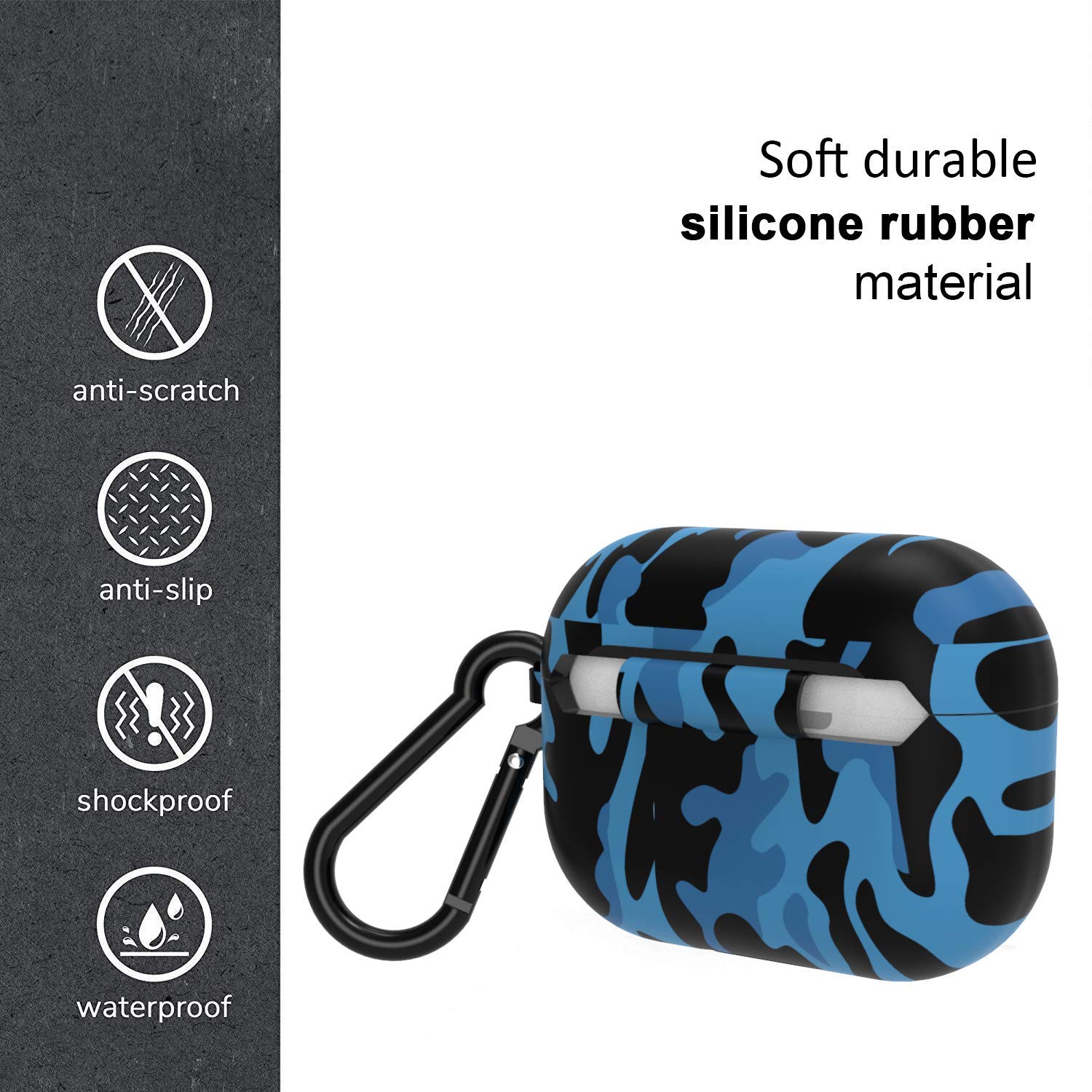 Case for Apple AirPod Pro (Camouflage Blue) | Airpod Skin with Keychain | Clasp Shockproof | Anti-Slip Case | Unisex Design | Case for Apple Wireless Earphones | Earpod Cover